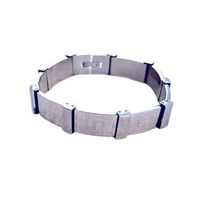 Stainless Steel Greek Key Metal Link Bracelet